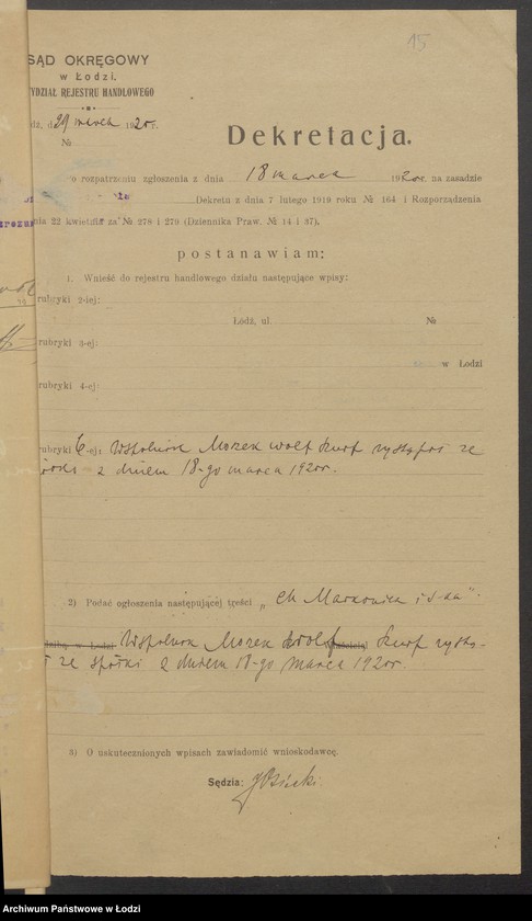 Obraz 17 z jednostki "Chaim Markowicz i S-ka- sprzedaż towarów manufakturowych"