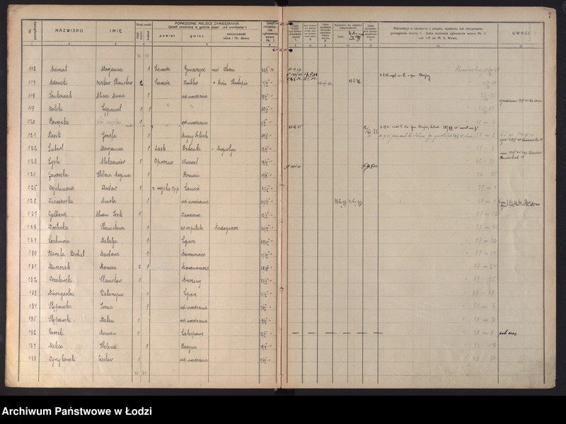 Obraz 10 z jednostki "Księga kontroli ruchu ludności (rejestr osób przybywających do gminy) Łódź, zameldowania pozaankietowe, komisariat XI, nr 1-1263"