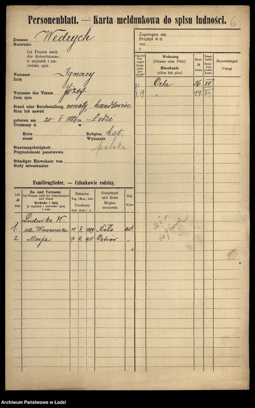 Obraz 8 z jednostki "[Spis ludności Łodzi] Wedrych - Welk"