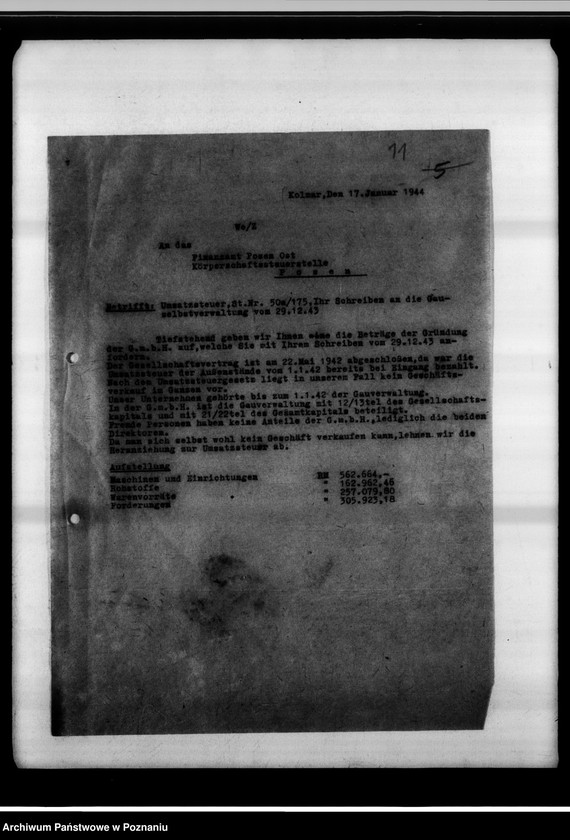 Obraz 15 z jednostki "Umsatzsteuerpflicht bei der Einbringung der Porzellan- und Steingutfabriken Kolmar in die G.m.B.H."