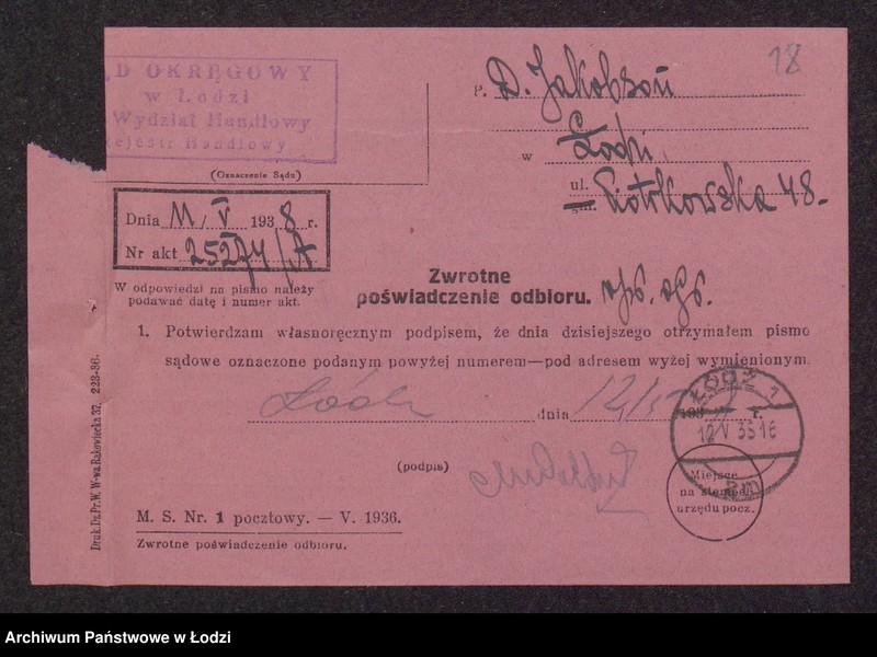 Obraz 20 z jednostki "Dawid Jakobson- wyrób i sprzedaż towarów włókienniczych"