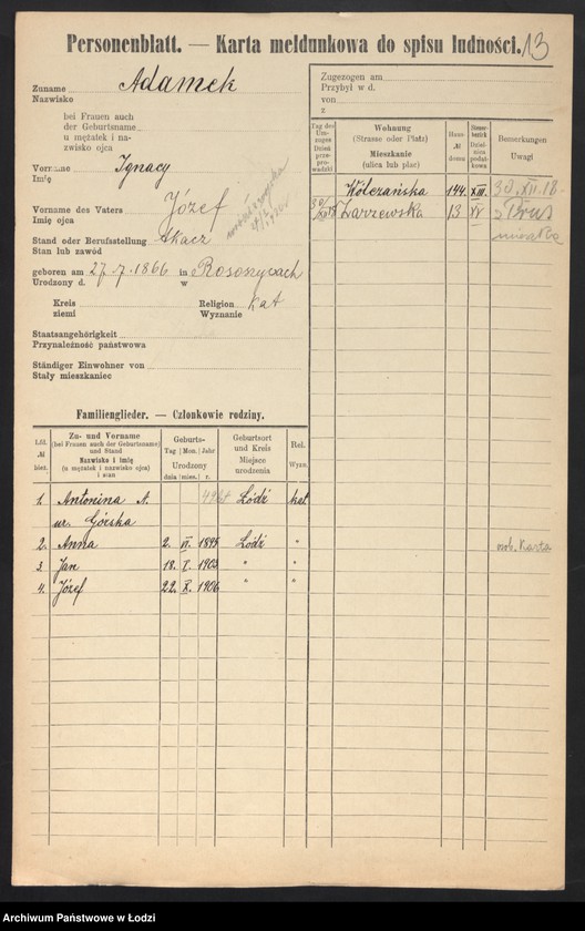 Obraz 15 z jednostki "[Spis ludności Łodzi] Adamek - Adaś"