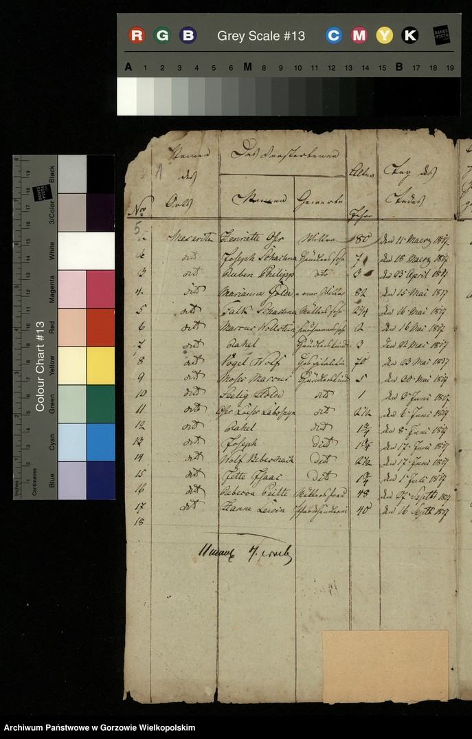 image.from.unit.number "Liste von der Todesfällen der jüdischen Glaubensgenossen für die Monate vom 1 Maerz bis letzten Dezember 1817. Stadt Meseritz"