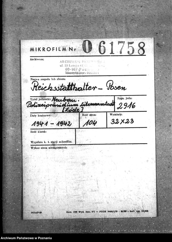 Obraz 2 z jednostki "Neubau. Polizeipräsidium Litzmannstadt (Łódź)"