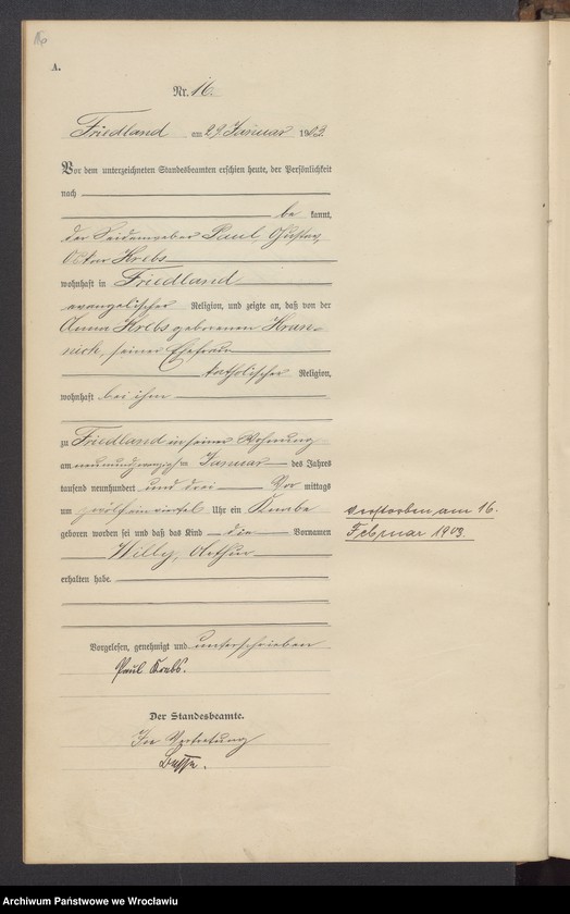 image.from.unit.number "Księga urodzeń USC Mieroszów (Friedland) 1903"