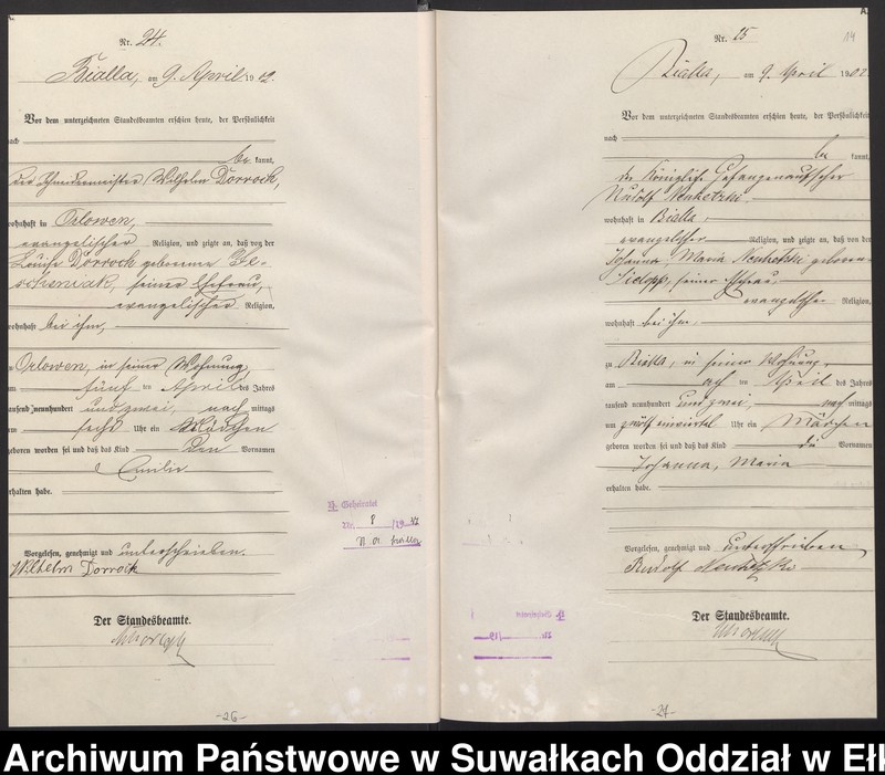 image.from.unit.number "Geburts-Haupt-Register des Königlichen Preussischen Standes-Amtes Bialla Kreis Johannisburg"
