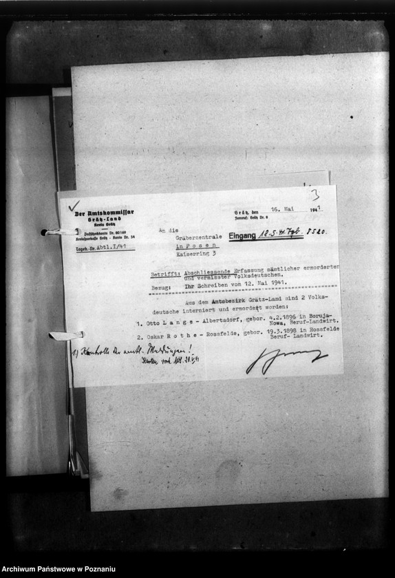 Obraz 7 z jednostki "Kreis Grätz (Grodzisk). Wykazy i korespondencja w sprawie miejscowych Niemców, którzy zginęli w 1939 roku"