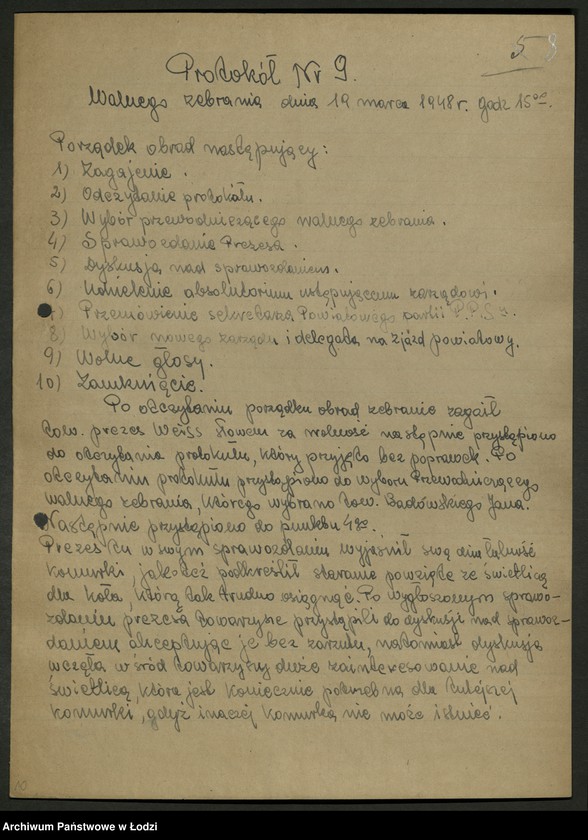 Obraz 9 z jednostki "Koło kolejowe PPS Ozorków- protokoły zebrań, protokoły [z narad] międzypartyjnych. [Sprawozdania]"