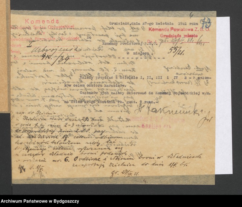 image.from.unit.number "Raporty o stanie uzbrojenia poszczególnych Komend Powiatowych Zachodniej Straży Obywatelskiej i Rozkazy Komendy Wojewódzkiej Pomorze dotyczące uzbrojenia"
