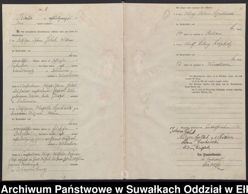 image.from.unit.number "Heiraths-Haupt-Register des Königlichen Preussischen Standes-Amtes Belzonzen Kreis Johannisburg"