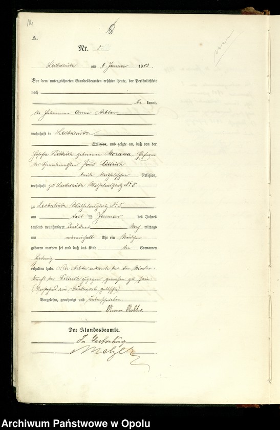 image.from.unit.number "Geburts-Register (Haupt-Register) 1903 (Głubczyce)"