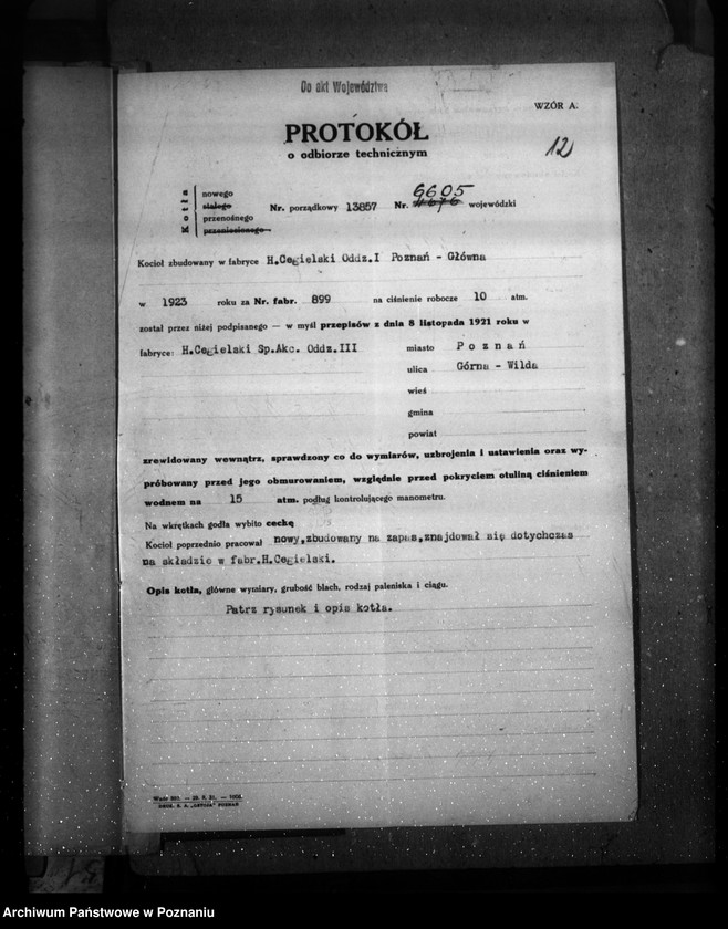 Obraz 16 z jednostki "Fabryka H. Cegielski w Poznaniu nr woj. kotła 6605"