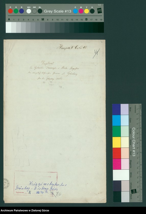 Obraz 2 z jednostki "Duplicat der Geburts- , Trauungs - u[nd] Sterbe- Register der evangelisch - lutherischen Gemeine zu Grünberg für den Jahrgang 1863"