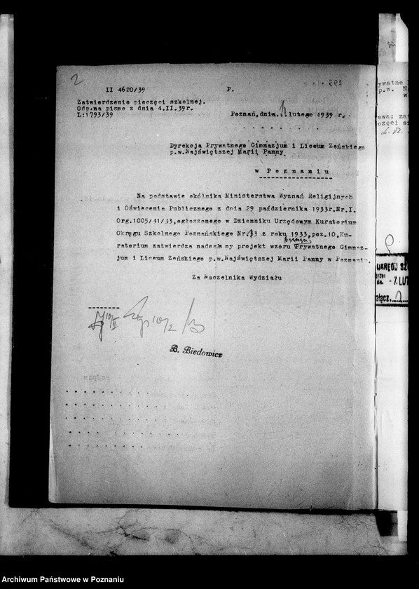 Obraz 6 z jednostki "Prywatne Liceum i Gimnazjum Żeńskie Najświętszej Marii Panny- Poznań [w tym katalogi główne klasy IV-tej z lat 1936/37, 1937/38, 1938/39]"