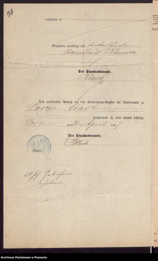 Obraz 20 z jednostki "Die von den Verlobten beigebrachten Urkunden zur Eheschliessung pro 1897"