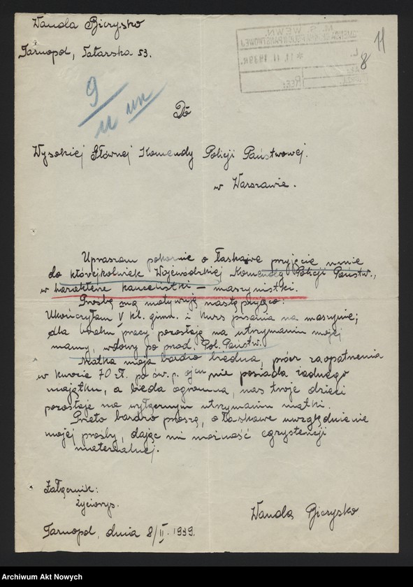 image.from.unit.number "Przyjęcie do służby w Policji Państwowej Eleonory Wandy Biczysko. Dokumentacja osobowa, korespondencja."