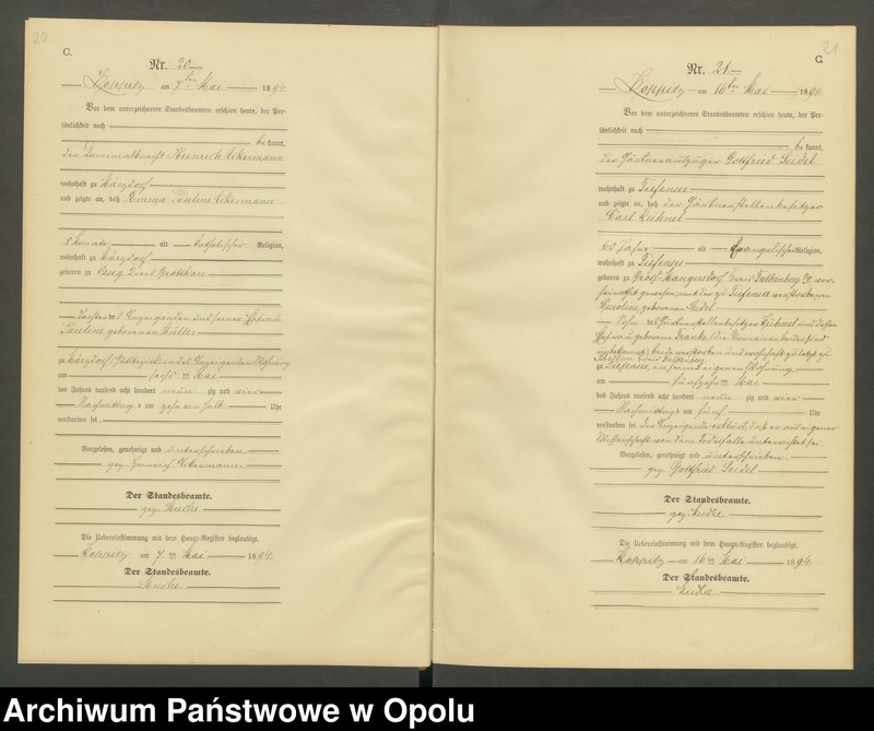 Obraz 13 z jednostki "Sterbe-Neben-Register Standesamts Koppitz pro 1894"