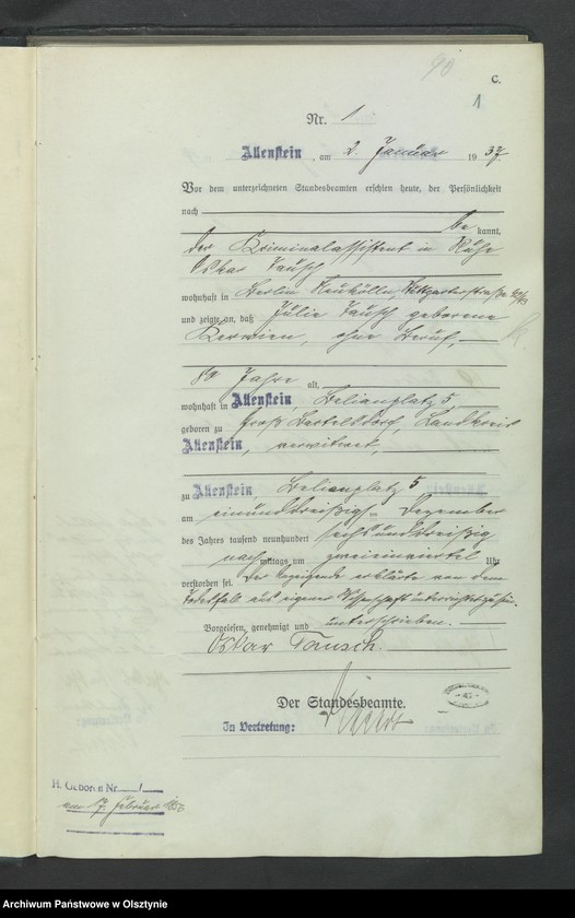 image.from.unit.number "Sterbe-Haupt-Register Tom I, Nr 1-351"