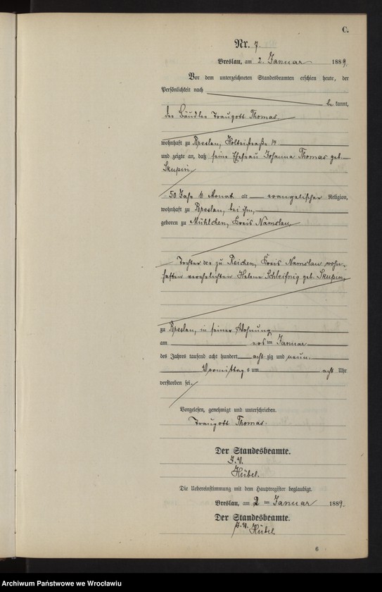 image.from.unit.number "Sterbe-Neben-Register Breslau II 1889 Band 1"