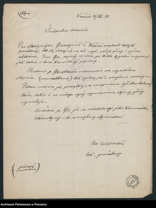 Obraz 6 z jednostki "Pensionskasse fuer Beamte deutscher Privateisenbahnen. Maksymilian Gruszczyński z Wrześni [sprawa emerytury]"