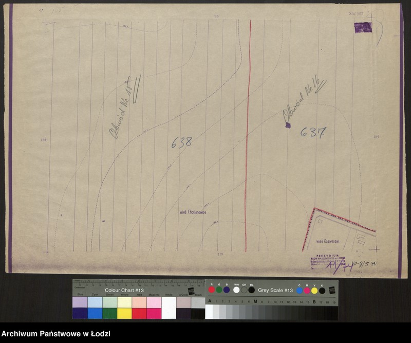 Obraz 1 z jednostki "Plan m. Łodzi 1:2000 z oznaczeniem podziału miasta na obwody Komitetów Blokowych. Sekcja SW 105"
