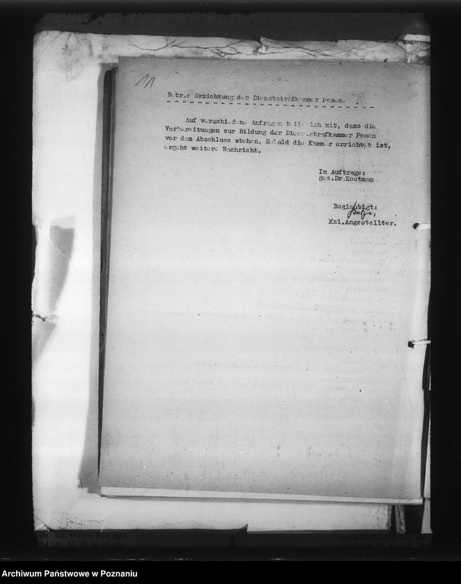 Obraz 16 z jednostki "Zarządzenia i korespondencja w sprawie organizacji Dienstarafkammer Posen"