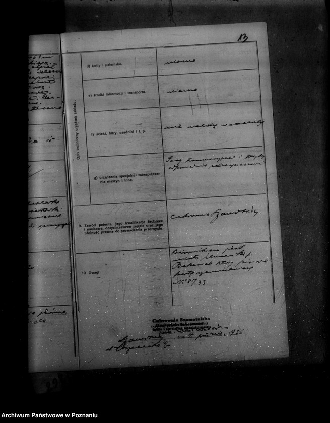 Obraz 17 z jednostki "Zatwierdzenie zakładu przemysłowego /warsztatu ślusarskiego/ firmy cukrownia szamotulska Spółka z o. o. Szamotuły"