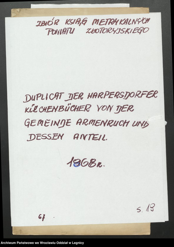 image.from.unit.number "Duplicat der Harpersdorfer Kirchenbücher von der Gemeinde Armenruh und dessen Anteil"