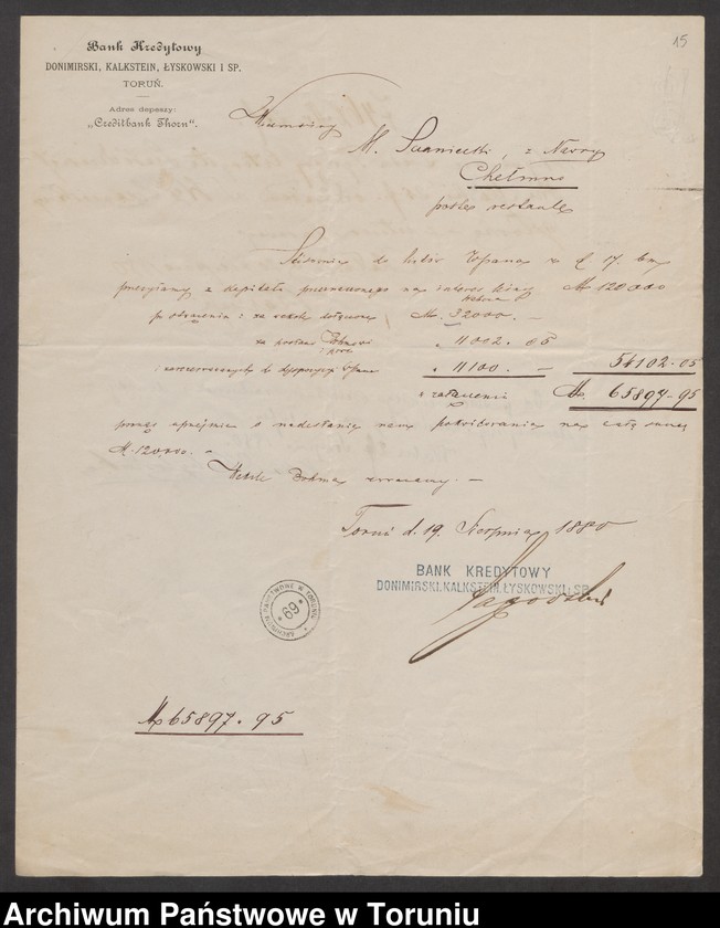 image.from.unit.number "[Michał Leon Sczaniecki i Bogusława z Kruszyńskich. Akcje, rachunki, wyliczenia finansowe, autografy (m. in. Szymona Askenazego), "bilet na bal u sułtana", itp.]"