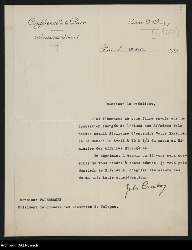 image.from.unit.number "Konferencja Pokojowa. Zawiadomienia o posiedzeniach i porządkach obrad, protokoły z posiedzeń. Korespondencja"