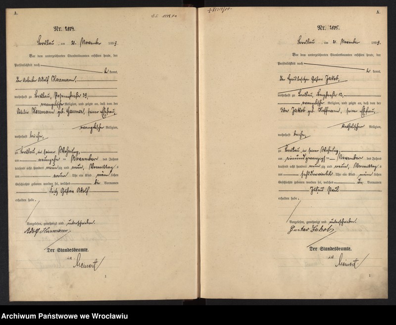 image.from.unit.number "Geburts-Haupt-Register Breslau I 1899 Band 8"