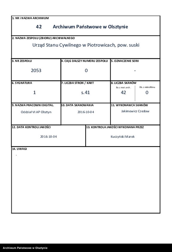 image.from.team "Urząd Stanu Cywilnego w Piotrowicach pow. iławski ( dawny pow. suski )"