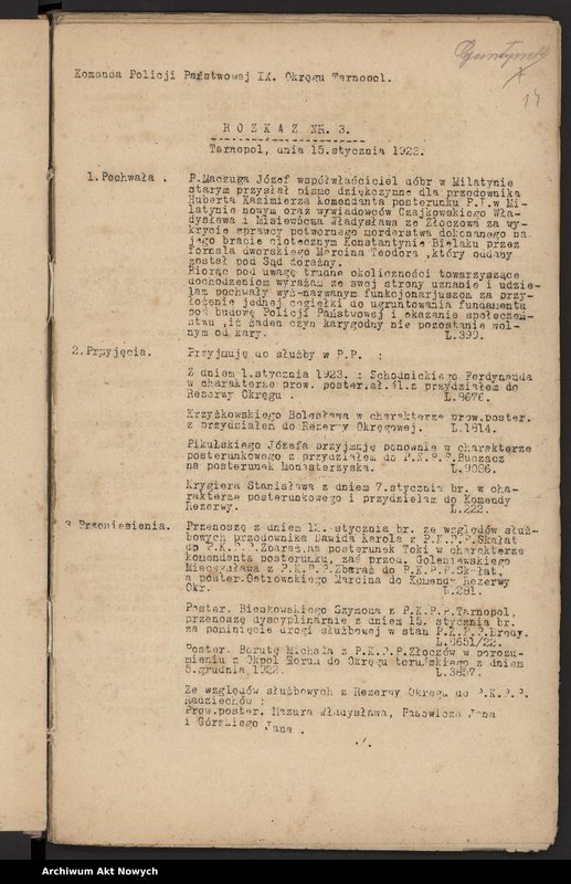 image.from.unit.number "[Rozkazy Komendanta Policji Państwowej IX Okręgu w Tarnopolu. (Nr 1-80/1923)]"