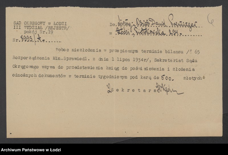 Obraz 8 z jednostki "Osłas Dawid Preminger – sprzedaż komisowa materiałów firmy „H. Teich i s-ka” w Krakowie oraz innych firm"