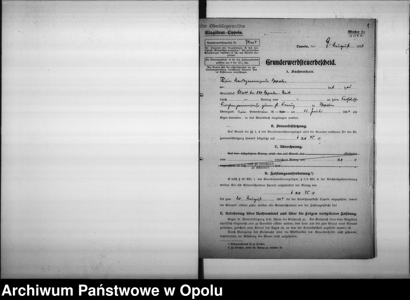 Obraz 5 z jednostki "[Dotyczy rozbudowy kościółka św. Sebastiana w Opolu, odstąpienia parceli przez gminę miejską na powyższy cel]"