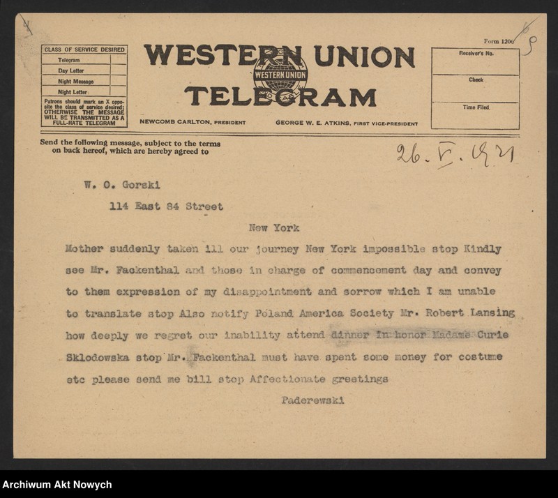 image.from.unit.number "Ignacy i Helena Paderewscy. Korespondencja; L.22"