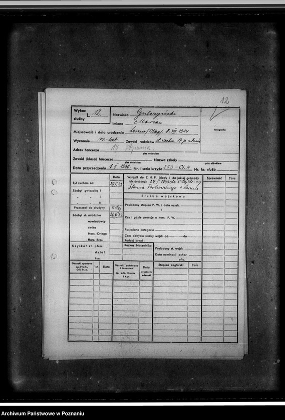 Obraz 16 z jednostki "Karty ewidencyjne harcerzy 5- tej Drużyny Harcerskiej im. Stasia Tarkowskiego"