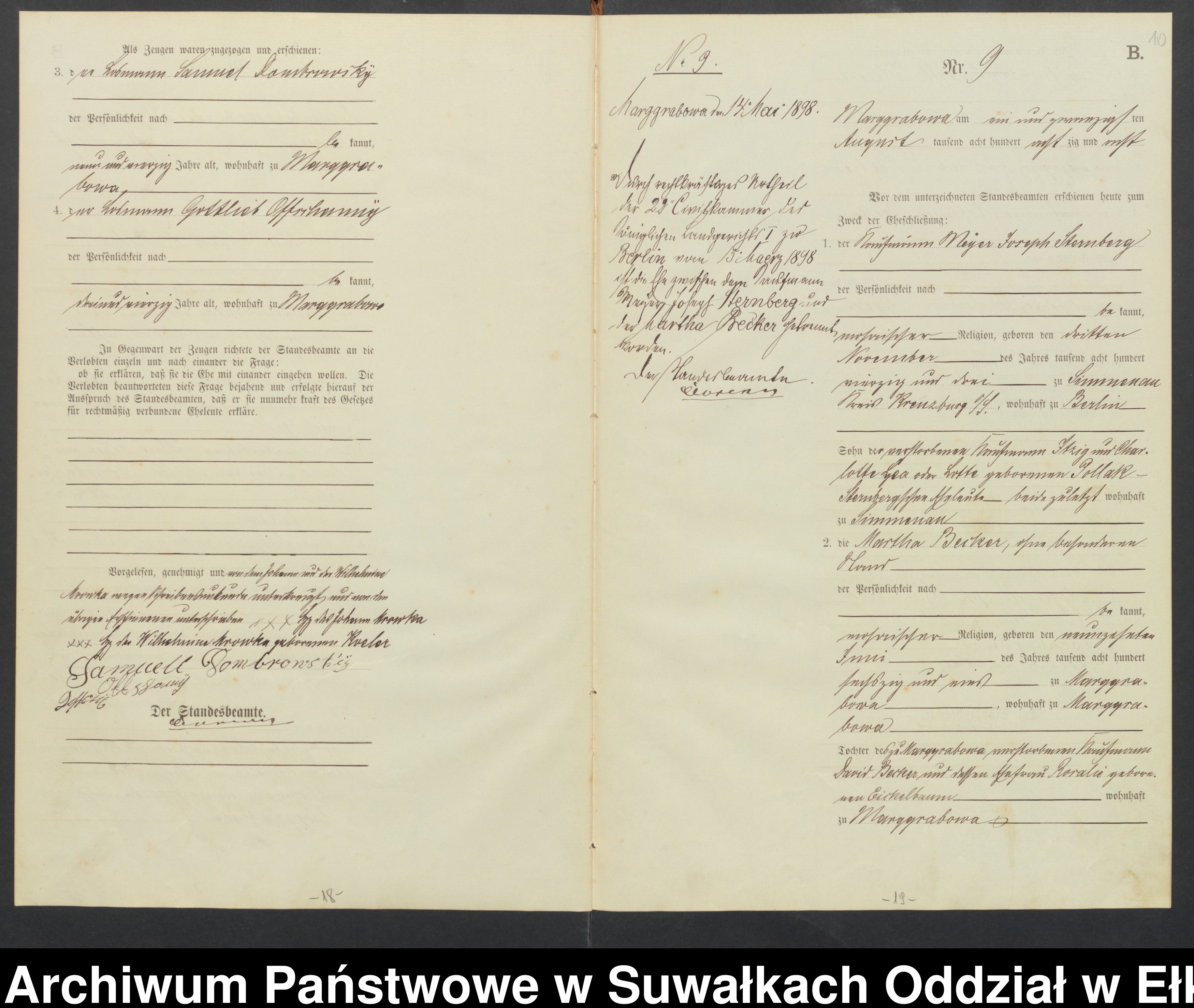 Skan z jednostki: Heiraths-Haupt-Register des Königlichen Preussischen Standes-Amtes Stadtbezirk Marggrabowa Kreis Oletzko