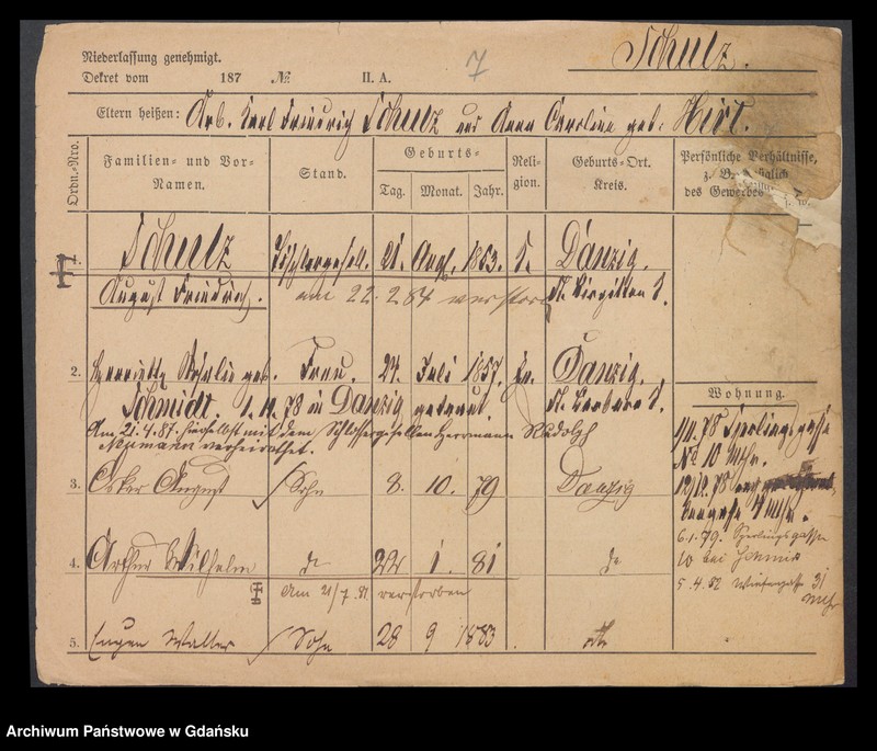 image.from.unit.number "Karty meldunkowe: Schulz August - Schulz Ernst"