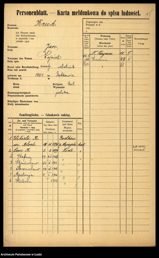 Obraz 17 z jednostki "[Spis ludności Łodzi] Kruk - Krol"