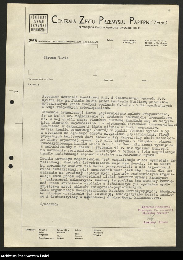 Obraz 10 z jednostki "Centrala Zbytu Przemysłu Papierniczego; sprawozdania miesięczne"