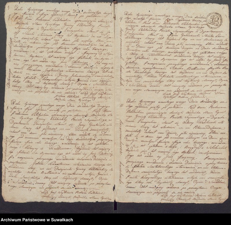 Obraz z jednostki "Akta Urodzenia Roku 1808 od Dnia pierwszego Maia Gminy Kaletnickiey"