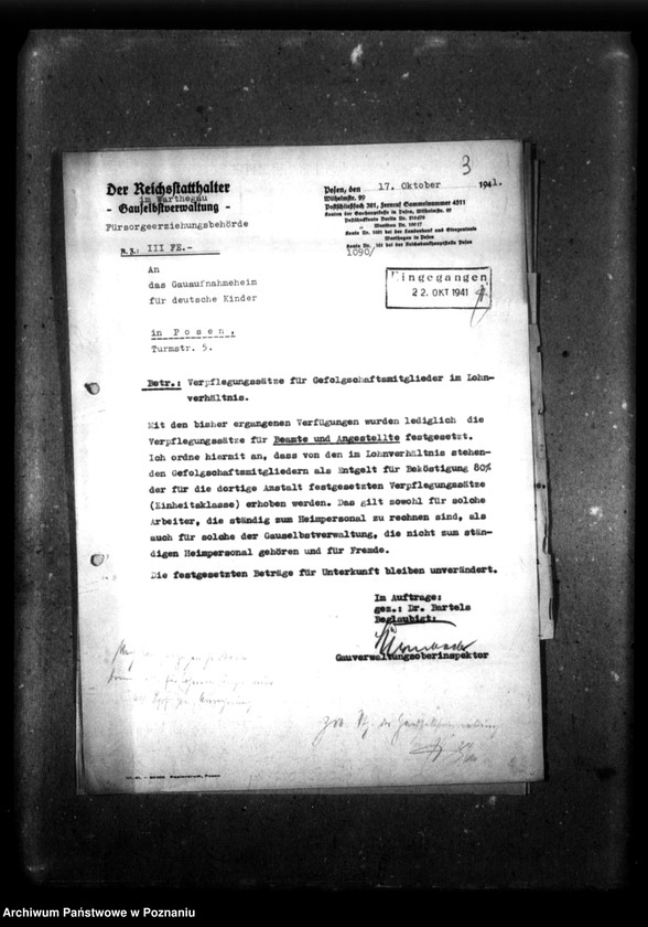 Obraz 7 z jednostki "Schriftwechsel mit der Gauselbsverwaltung [Korespondencja dotycząca spraw gospodarczych, dane o dzieciach, listy personelu niemieckiego]."