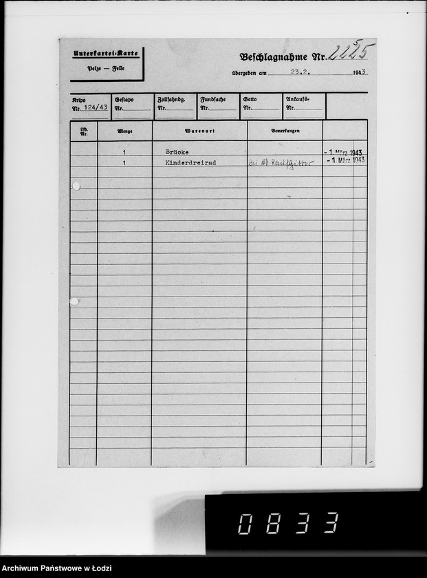 image.from.unit.number "Allgemeine Rechnungen. Durchschläge nr 5. [Kartoteka i zestawienia skonfiskowanych przedmiotów]"