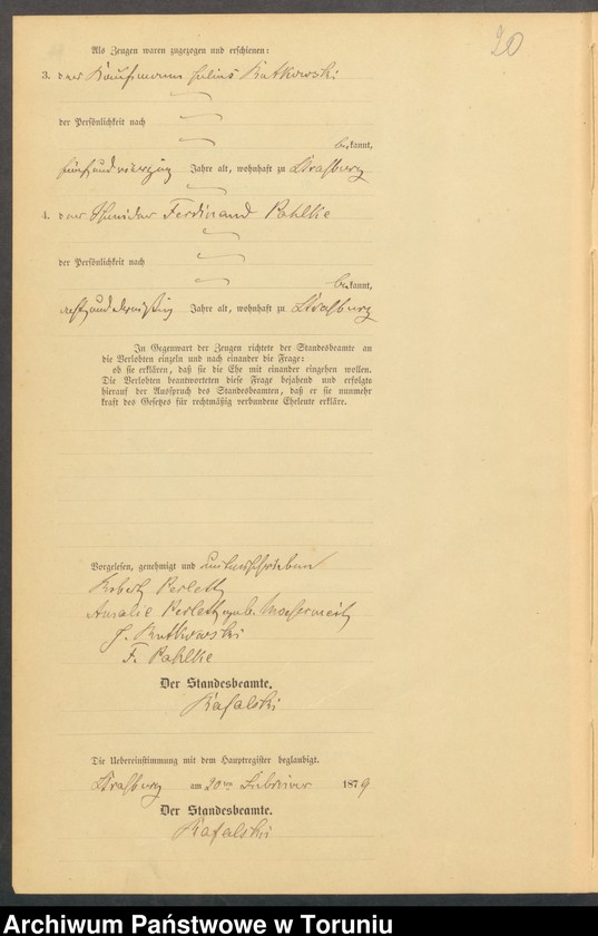 image.from.unit.number "Heiraths-Neben-Register Stadt Strasburg [ Brodnica- Miasto]für das Jahr 1879"