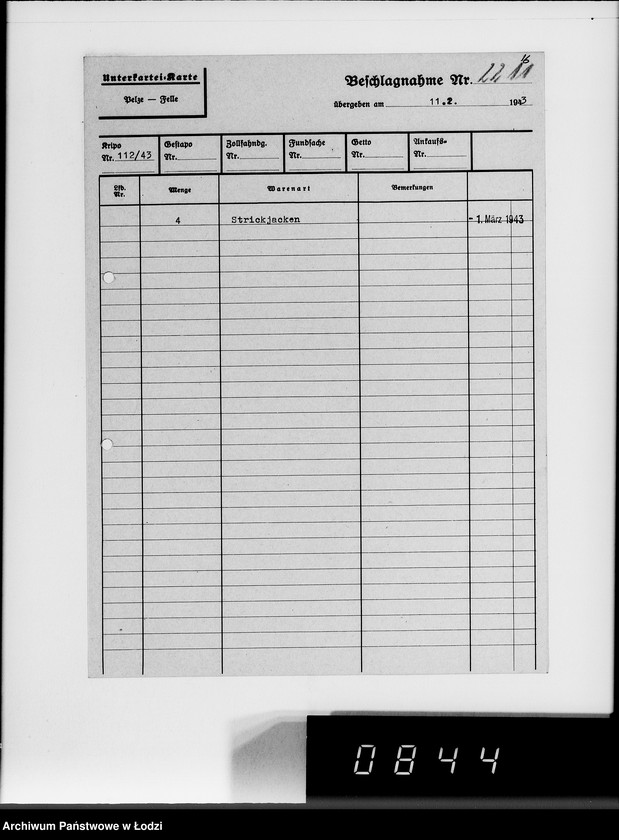 image.from.unit.number "Allgemeine Rechnungen. Durchschläge nr 5. [Kartoteka i zestawienia skonfiskowanych przedmiotów]"