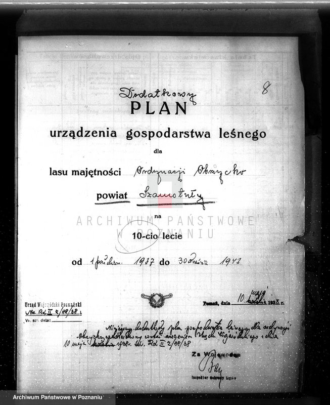 image.from.unit.number "Dodatkowy plan urządzenia gospodarstwa leśnego dla lasu ordynacji Obrzycko powiat szamotulski 1937-1938"