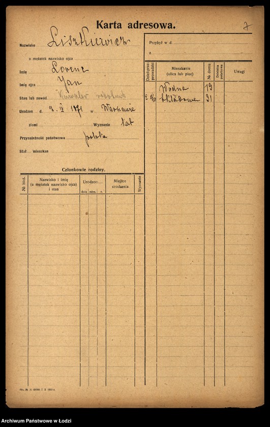 Obraz 9 z jednostki "[Spis ludności Łodzi] Liszkiewicz - Litke"