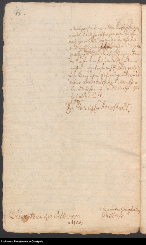 image.from.unit.number "In S. [Sachen] des Prediger Floeß in Schwentainen [Świętajno]. Wegen der Statt der vormahligen Haber„Calende von den Knechten in der neuen Gesinde Ordnung festgesetzten jezo aber von denen als Knechte bey ihren Eltern dienen, den Sohnen in Dorffe Dutcken [Dudki] verweigerten kleinen jährlichen Geld Abgabe"