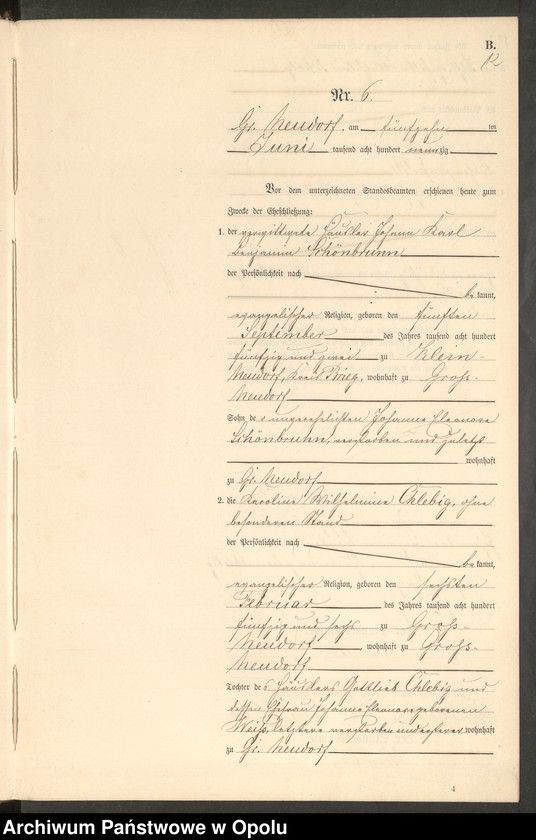 image.from.unit.number "Heiraths-Neben-Register Standes-Amt Gross Neudorf 1890"